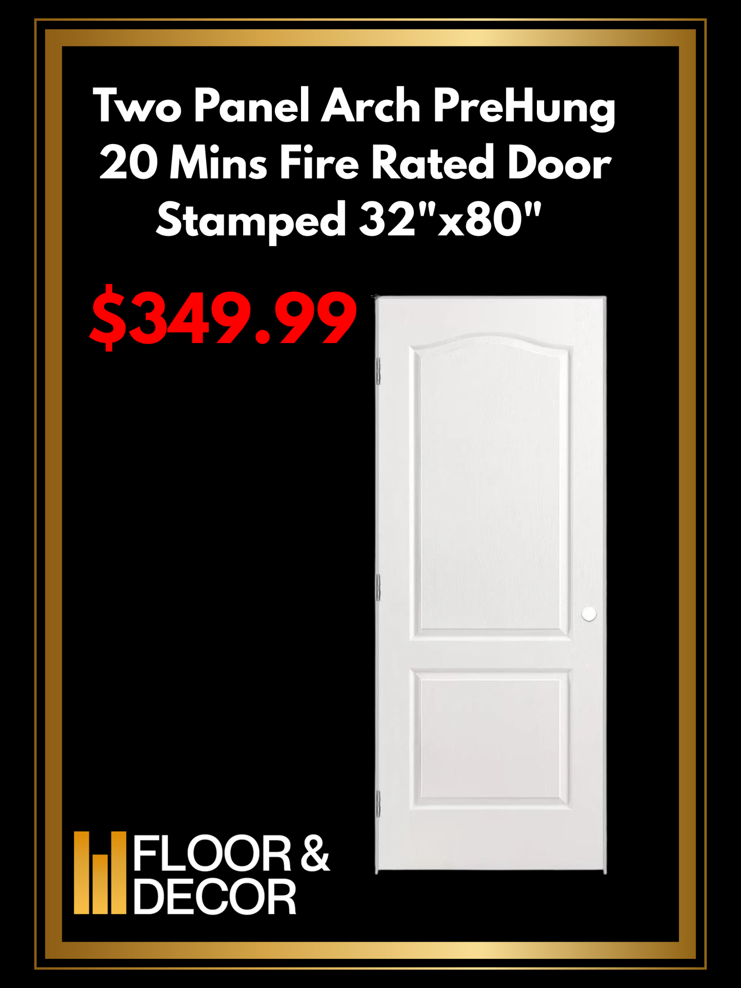 Two Panel Arch PreHung 20 Mins Fire Rated Door Stamped