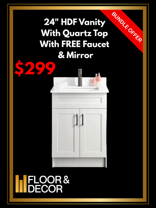 24" HDF Vanity With Quartz Top With Free Faucet & Mirror