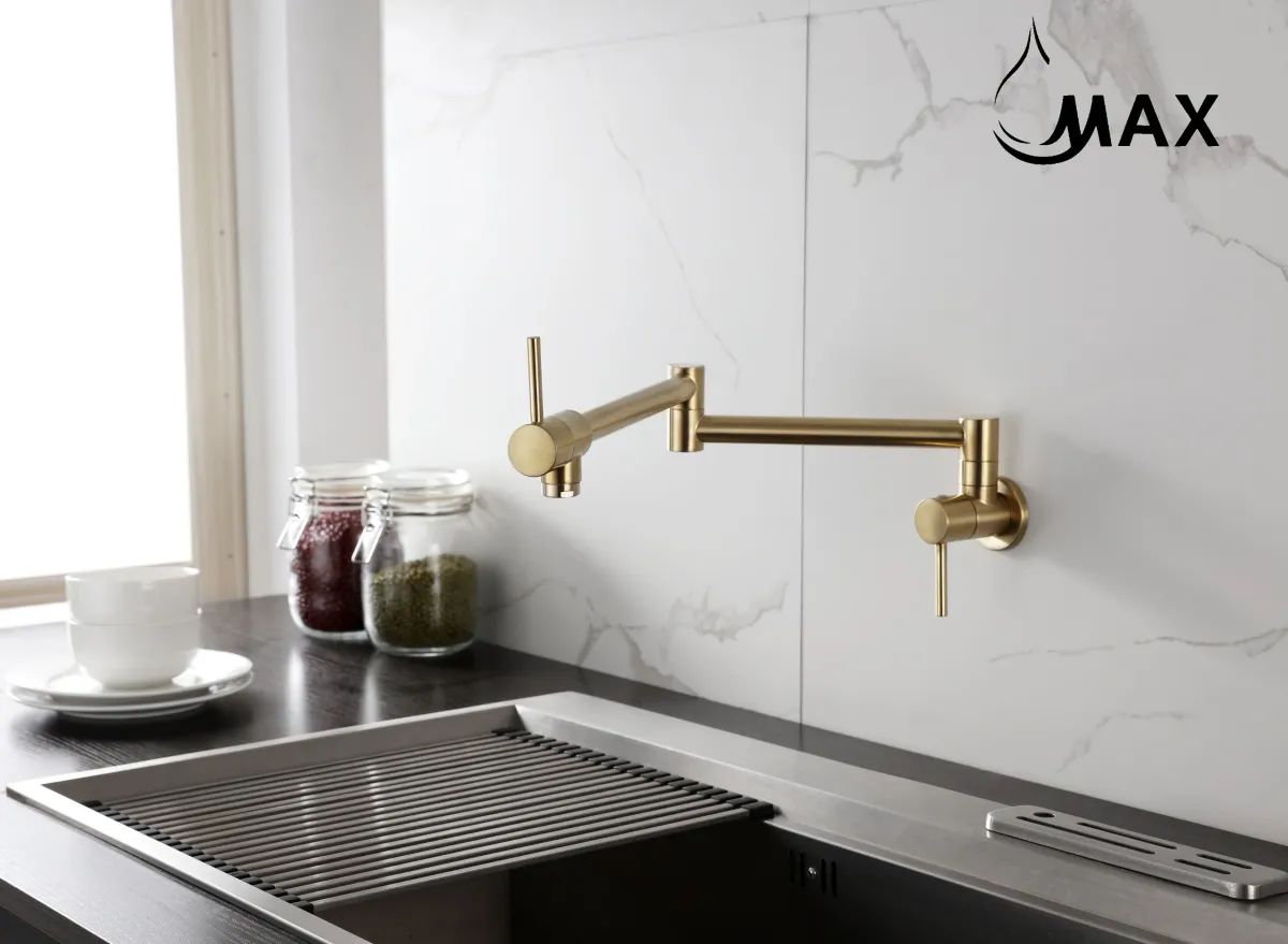 Pot Filler Faucet Double Handle Modern Contemporary Wall Mounted 20" With Accessories Brushed Gold Finish PF-1976-BG