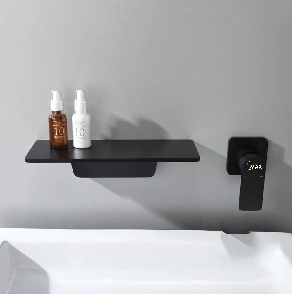 Wall Mounted Bathroom Faucet Waterfall Matte Black Finish HM-1042-MB