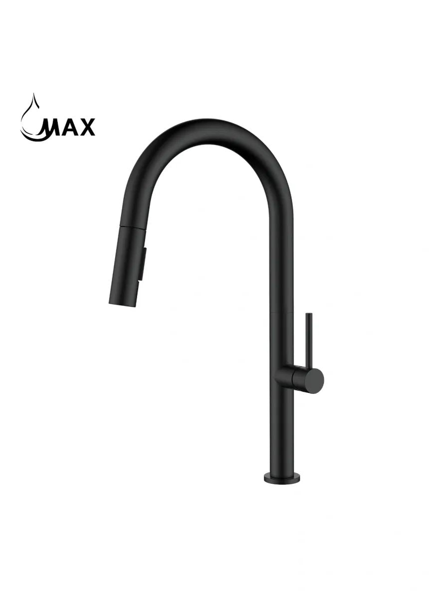 Contemporary Round Pull-Out Kitchen Faucet 17" Matte Black Finish MK-54601-MB