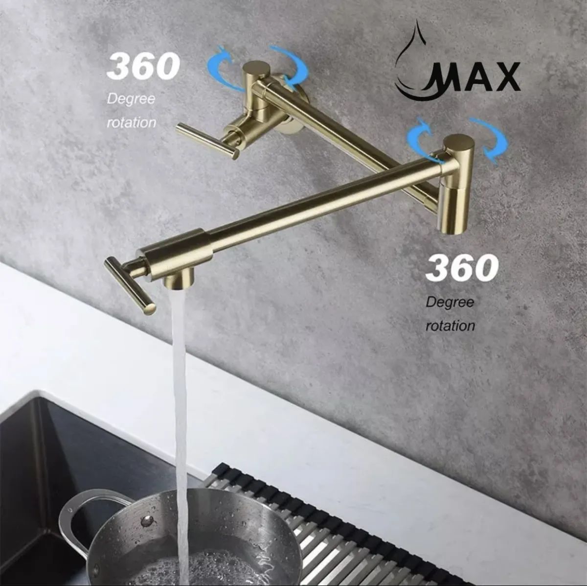 Pot Filler Faucet Double Handle Commercial Wall Mounted 26" With Accessories Shiny Gold Finish PF-12407-G