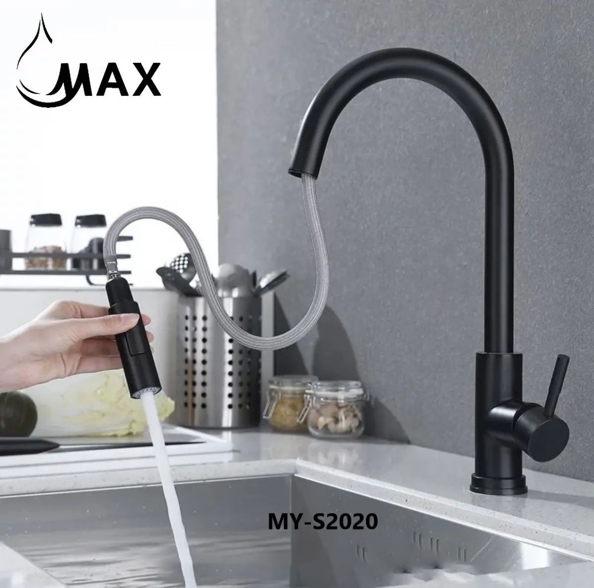 Smart Touch Kitchen Faucet Single Handle Pull-Out Matte Black Finish MY-S2020-MB