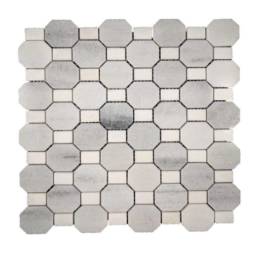 TUSCANY OCTAGON WHITE WITH GRAY STONE