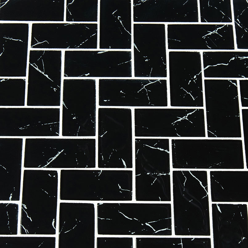NERO MARQUINA GLASS 2X4 HERRINGBONE